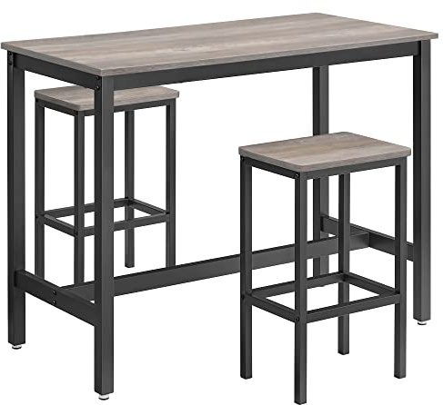 VASAGLE LBT015B02 Set, 2 Bar Stools, Table Chairs in Industrial Design, for Kitchen, 120 x 60 x 90 cm, Greige-Black, Wood chipboard, steel, 120x60x90cm