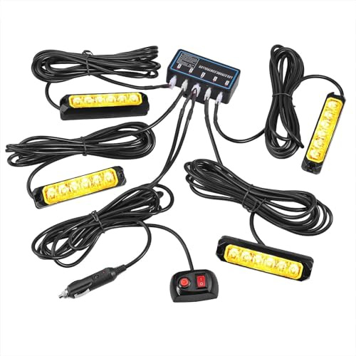 COLFULINE 4X 6 Led Frontblitzer Blitzer,12/24V Warnlicht Stroboskoplicht, 24W IP68 Blitzmodul Notfall Licht Achtung Blinklicht, Warnung 8 Modi für Lkw Truck Traktor [E57]