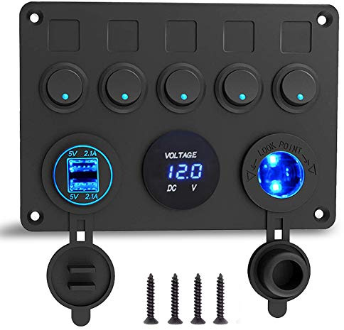 12V/24V Schalter Panel, mit USB-Ladeanschluss 4.2A + Zigarettenanzünder + Voltmeter Display, IP65 Wasserdichte EIN/AUS Kippschalter zum Auto Marine Boot Fahrzeuge LKW Schaltkreis Steuerung
