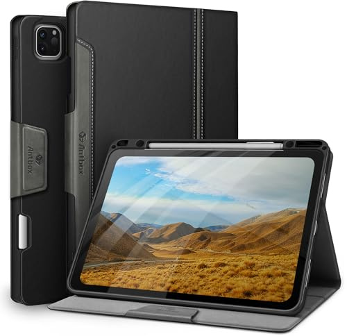 Antbox Case for iPad Pro 12.9 Inch 6th/5th/4th/3rd Gen 2022/2021/2020/2018 | Black, PU Leather, Built-in Pencil Holder, Auto Sleep/Wake Function, Multi-angle Stand