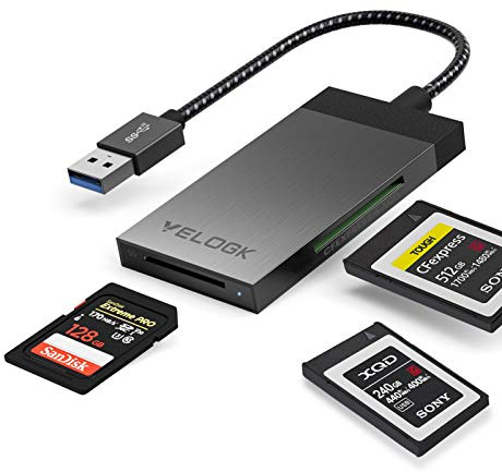 VELOGK CFexpress/XQD Card Reader, Dual-Slot USB 3.2 (10 Gbps) CFexpress Tipo B Memory Card Reader Adapter fortemente supporta schede di memoria CFexpress/XQD/SD, compatibile con Windows/Mac OS/Linux