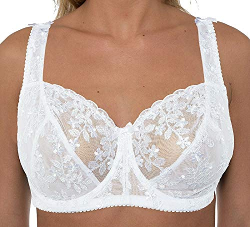Gemm Womens Plus Size Lace Full Coverage Firm Hold Non Padded Underwired Full Cup Bra White