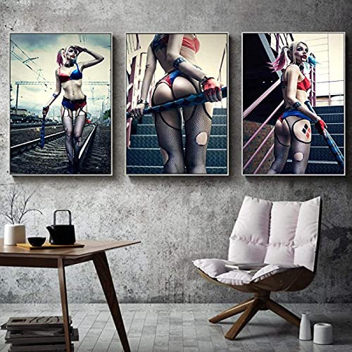 XMYC Abstrakte ArtSuicide Squad Harley Quinn Filmplakate und Drucke Joker Frauen Bild für Wohnzimmer Dekor3 Stück 50x70cm ohne Rahmen