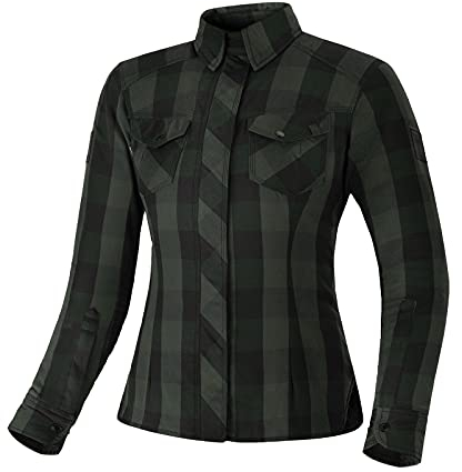 SHIMA RENEGADE LADY Motorrad Hemd Damen - Verschleißfest Baumwolle Karierte Motorradjacke Damen mit CE Protektoren, Kevlar by DuPont Schicht, Reißverschluss und Schnappverschluss (Grün, S)