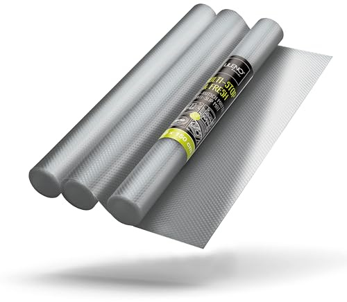 LILENO HOME Drawer Mat 50 x 150 cm (Silver) Set of 3 - Non-Slip Mat Drawers as Drawer Insert for Fridge - Drawer Inserts Can Be Cut to Size as Non-Slip Mats Kitchen