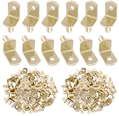 Swpeet 60 Stck. L-Regalstifte, 6mm goldene Stifte mit Loch, plattierter Stahl Regalhalter Stifte Klammer Schrank Clips Halter für Regal Löcher auf Bücherregal, Schränke und Entertainment-Center