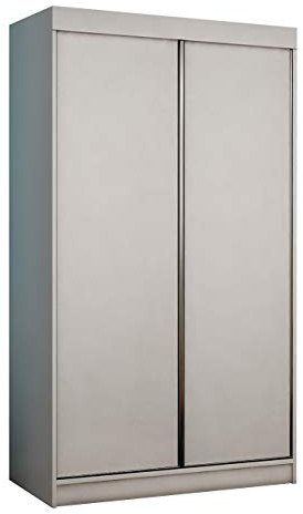 Kleiderschrank Toplo 100 III, Dielenschrank, Garderobenschrank, Schlafzimmerschrank, 100 x 200 x 62 cm, Schwebetürenschrank (Weiß, mit Blauer LED Beleuchtung.)