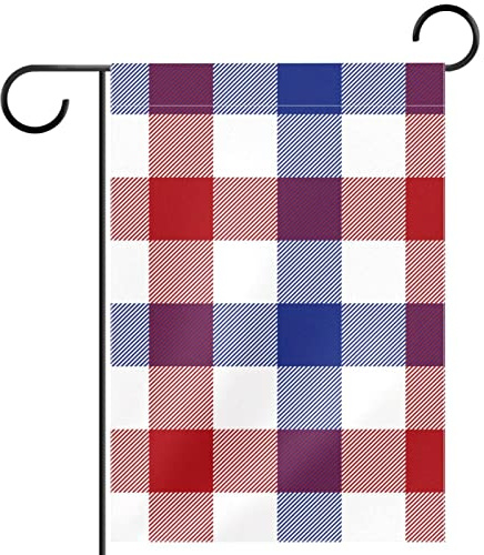 Drapeau de jardin saisonnier à carreaux bleu, rouge et blanc, 71 x 101 cm, double face, pour décoration de ferme, vacances, printemps, été, bannière