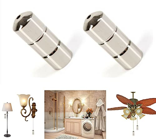 TERF® Polished Chrome Modern Cord Pull Handle Weight 40mm Barrel End Cord Weight Pull for Bathroom Shower Toilet Classic Light Switches Extractor Fans Roman Blinds Curtain - Pack of 2