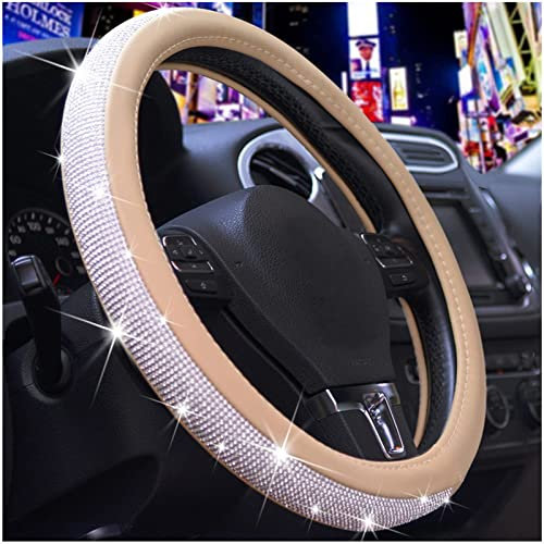 Auto Lenkradhuelle Glitzer , Crystal Lenkrad Bezug , Universal 15 Zoll Auto Zubehoer Glitzer , Passt füR Die Meisten Autos,SUV,Lastwagen und Vans ,Beige