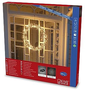 Konstsmide LED Metallkranz, gefrostet, inkl. Dimmer und 8h Timer, 600 bernsteinfarbene Dioden, 30V, Außen (IP44), 6W, schwarzes Kabel - 2757-830