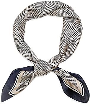 LumiSyne Seidenschal Damen Quadratischer Schal Blume Gedruckt Klassische Hahnentritt Buchstaben Muster Satin Kleine Vierecktuch Multifunktionales Halstuch Kopftuch Bandana Kopfschmuck Haarband 70×70cm