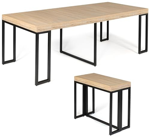 FACILITYS - La Table Console Extensible Bois et métal – Table Multifonctions pour 2 à 10 Personnes – Conception Moderne et Robuste – Ideal pour Manger, Le Salon ou Le Bureau