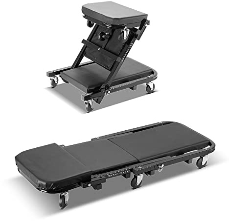 STAHLWERK Tabouret d'atelier 2 en 1 FRC-40 ST avec capacité de charge de 150 kg, planche à roulettes automobile pliable | Planche à roulettes de montage avec fonction siège et couchette