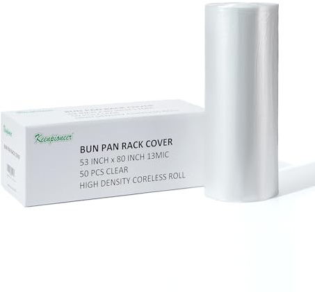 Keenpioneer Disposable Bun Pan Rack Cover Rolls, 53x 80 Inch, Clear (Case of 50)