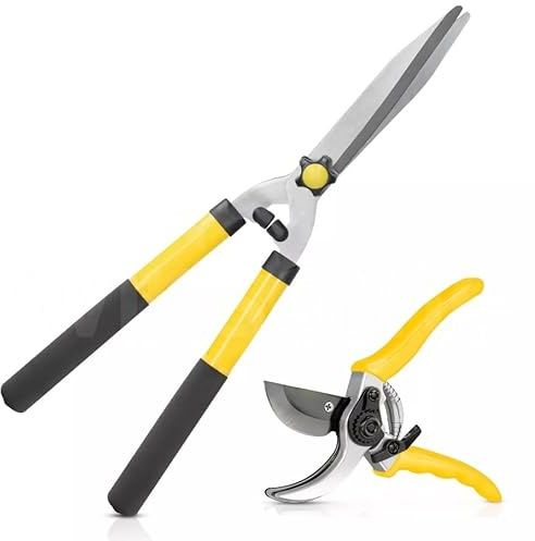 Dunnet Tools 2pc Telescopic Garden Shears and Secateurs Heavy Duty Garden Tools Set Carbon Steel Hedge Shears Loppers for Home Use Pruning Shears for Gardening Tools Kit Pruners and Secateurs