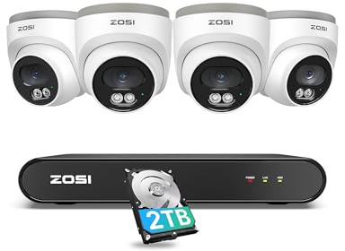 ZOSI 5MP PoE CCTV Camera System AI Human Detect, 4x 4MP PoE Security Camera | 3K H.265+ 8CH NVR 2TB HDD, Outdoor Indoor PoE Cameras Business & Home 24/7 Recording, 100ft IR Night Vision, Remote Access