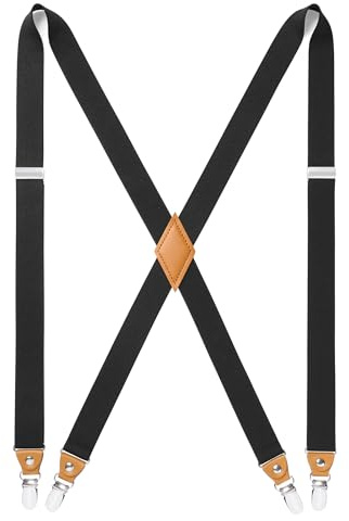 HISDERN Bretelle da uomo con 4 clip in metallo molto resistenti, taglia unica adatta a tutti gli uomini e le donne, regolabile ed elastica, forma a X.