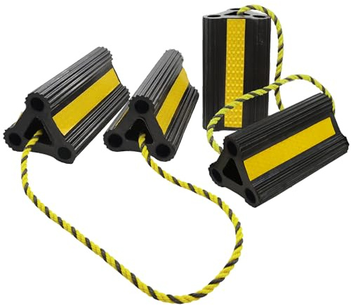 Wheel Chocks for RV Trailer Travel Camper Truck Car, Sturdy Heavy Duty Simple Easy to Use, Rubber Tires Block Stopper Chock with Rope and Yellow Reflective Tape Trailer RV Accessary(2set4pack)