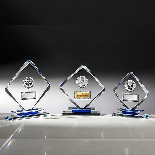 eberin · Glastrophäe mit Gravur · Pokale aus Glas · Ehrenpreis zum Jubiläum // Vereinsfest · Glastrophäe White Glas 205mm Stärke 10 mm // inkl. Blauer Geschenkbox · 3-er Set oder Einzeln