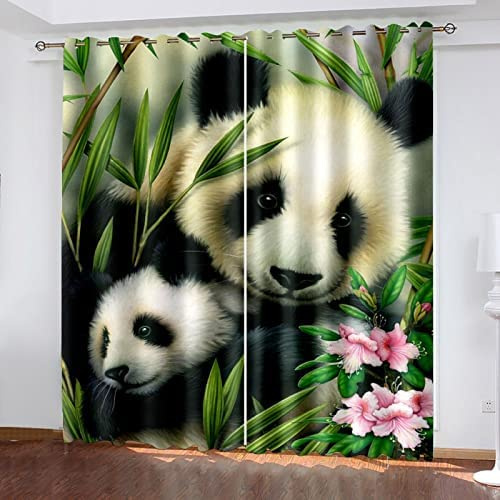 Vorhang Blickdicht Wohnzimmer - Gardinen Blickdicht 3D Tierischer Süßer Panda Vorhänge Thermo Schlafzimmer Dekoschals Gardine Blickdichter Ösenvorhang, 2Er Set 300 (B) X 280 (H) cm - Kinder Vorhänge