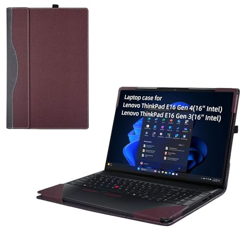 RUNMEIJIA Laptop-Schutzhülle für Lenovo ThinkPad E16 Gen1/Gen2/Gen3 2023-2025 16 Zoll [Do Check Model] Notebook-Hülle, Computertasche, Schutzhülle, PU-Leder, Weinrot