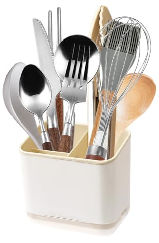 Cutlery Drainer, Utensil Holder Sink Caddy Dish Drying Rack, Kitchen Organizer Accessories for Flatware Silverware Chopsticks Knives Forks Spoons Spatula(Apricot)