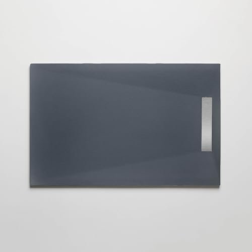 Receveur de douche résine 90 x 120 cm - Finition pierre couleur anthracite - Modèle PURE avec grille inox et bonde inclus