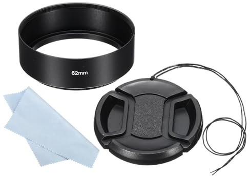 PATIKIL 62mm Paraluce, Superficie Opaca Standard Antiriflesso Interno con 67mm Tappo Obiettivo e Panno Pulizia per Obiettivo Fotocamera, Nero