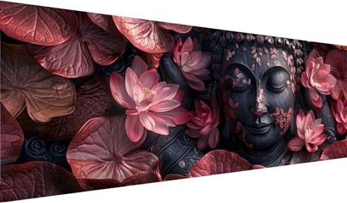 Diamond Painting Set 230x90 cm, DIY Buddha Figur Diamond Painting Eckige Steine Strass Cross Stickerei Kunst Kits, Diamond Painting Zubehör Set Basteln Erwachsene, Diamond Painting Blumen für Wanddeko