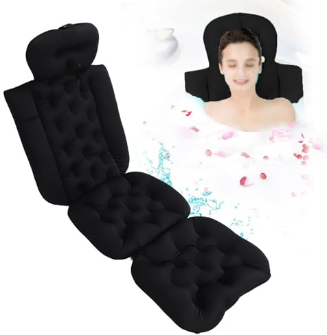 Ejoyous Badewannenkissen Ganzkörper, Badewannenmatte mit Kissen Sprudelmatte Badewanne Badewannenkissen Nacken mit starken Saugnäpfen Verrutschen Abnehmbares Waschbares (Black)