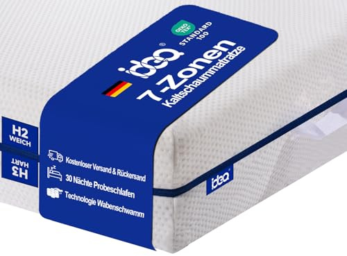IDEA Matelas 120 x 200 cm, en mousse froide 7 zones, dureté H2 et H3 (doux et ferme), hauteur 18 cm, certifié Öko-Tex (18 cm, 120 x 200 cm)