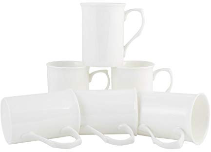 heritage White 10oz Castle Mugs Set of 6 Premium Fine Bone China Cups and Mugs - Professional Quality for Kitchens, Restaurants, Cafes