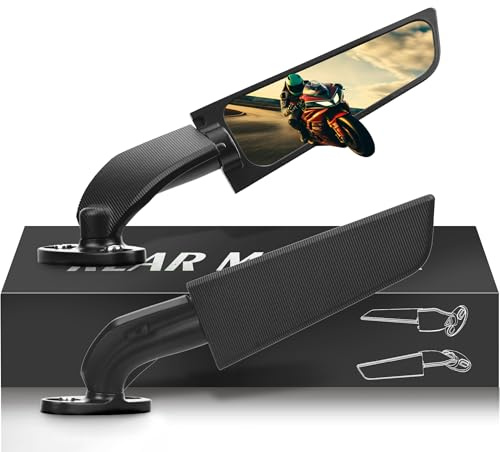 Aerodynamic Motorcycle Mirrors, 1 Pair Modified Racing Motorcycle Rearview Mirror,Wide Viewing Angle Wing Mirrors,360° Rotation for Sport Bikes - Honda Kawasaki Suzuki Yamaha (Small)