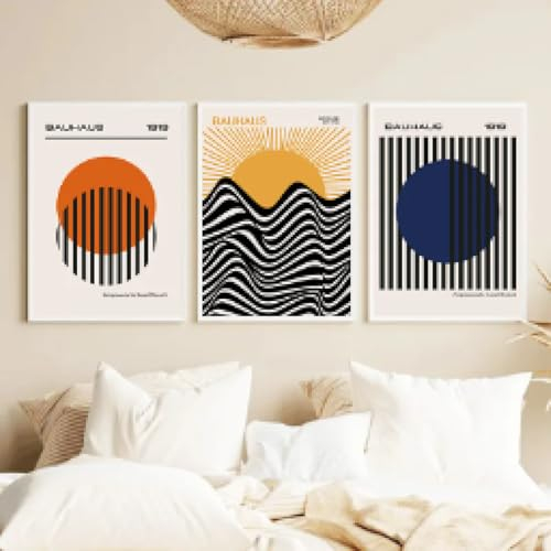 RDRDtbtr Abstrakte orange-blaue Wand Bilder Bauhaus geometrische Poster und Kunstdrucke nordische Sonne Leinwandgemälde modernes Bild Wohnzimmer Heimdekoration 40 x 60 x 3 cm ungerahmt