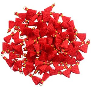 100pcs 2cm Mini Tassel DIY Jewellery Making Craft-Red | Small Tassels for Keyring,Earrings,Bracelet,Necklace,Ribbon,Curtain,Sewing,Garland and Party Decoration
