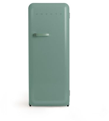 CREATE / RETRO FRIDGE 150 SAGE/Réfrigérateur vert sauge avec poignée vert sauge et congélateur 281L / 102W, faible consommation, 150 cm, 3 étagères, régulateur de température, 60x60x150 cm