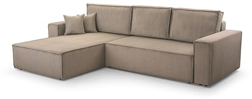 FurniShop24 Ecksofa mit Schlaffunktion und Bettkasten - Eckcouch L-förmige zum Wohnzimmer, Klappsofa - Schlafcouch Minimalistisches Design, Schlafsofa Mango L: Cappuccino, Ecksofa Links