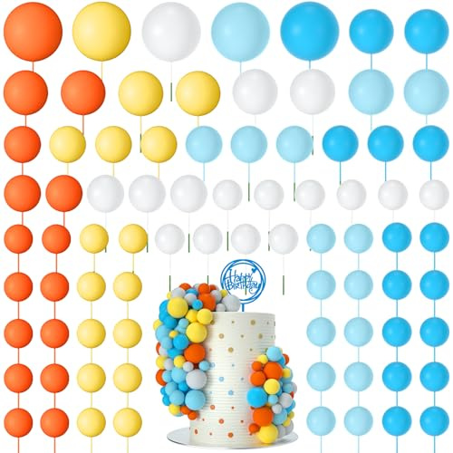 NACHLYNN 80 Pcs Mini Balloon Cake Topper Foam Decorations for Birthday Parties, Weddings, Anniversary (Orange Blue White Series)