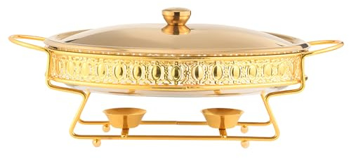 AIZYR Ensemble De Buffet De Plats À Réchaud Plats À Réchaud en Verre avec Couvercle, Chauffe Plats Serveurs De Buffet De Plats Dorés pour Buffets, Mariages, Fêtes
