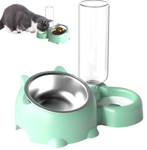 MLqkpwy Set di ciotole per gatti, cibo e acqua per gatti, ciotola di cibo per gatti inclinata a 16 gradi con erogatore d'acqua | Ciotola di alimentazione staccabile per animali domestici