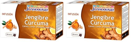 JUVAMINE - Infusión Jengibre Cúrcuma - 20 Bolsitas para el Bienestar Digestivo y Apoyo Inmunológico - Vitalidad - Canela - Limón - Pimienta Negra - Sin aromas añadidos (Paquete de 2)