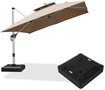PURPLE LEAF Sonnenschirm 300 × 300 cm mit Ständer 360° Rotation, Beige | UV 50+ Polyester, Stabiler Alurahme Ampelschirm, 360° Drehung Flexible Beschattung, Einfache Aluguss-Griff, mit Schirmständer