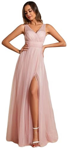 Ever-Pretty Vestidos Dama de Honor Largos Cuello en V Vestidos de Fiesta Mujer Elegantes Corte Imperio Rosado 44