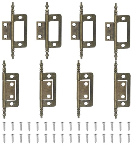 sourcing map Non-Mortise Door Hinges, 2 x 1 Non Mortise Bifold Butt Door Hinges Heavy Duty Steel Flush Cabinet Hinges with M4 Screws for Bathroom Windows Cupboard Copper Pack of 8