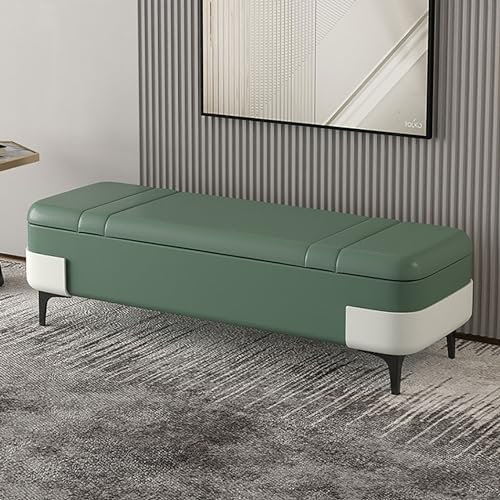 Moderne gepolsterte Bettbank mit Metallbeinen, Kunstleder, Aufbewahrungsbank für Wohnzimmer, Eingangsbereich oder Esszimmer (78,7 x 40,6 x 40,6 cm), hält bis zu 136 kg, Grün