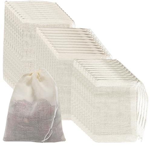 jatimdotin 30 Bustine Te Vuote, Bustine di tè per tè Sfuso, Sacchetti in Mussola di Cotone con Cordoncino, Bustine di tè Tiutilizzabili per tè, tè ai Fiori, caffè, Spezie (3 Dimensioni)