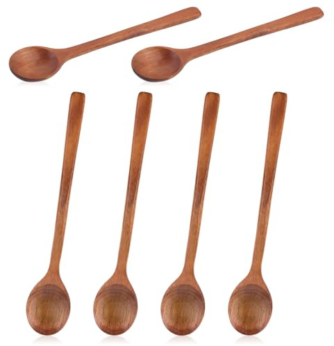 6pcs Petites Cuillères en Bois, 17cm Cuillère à Miel Cuillère à Cuillères à Dessert pour Cuisiner Servir Remuer le Café le Thé le Miel le Sucre les Condiments en Pot les Ustensiles de Cuisine