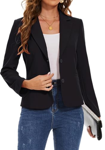 Kyzoeyou Women Casual Blazer Jackets Outerwear Suit Coat with Pockets Buttons (Black L)