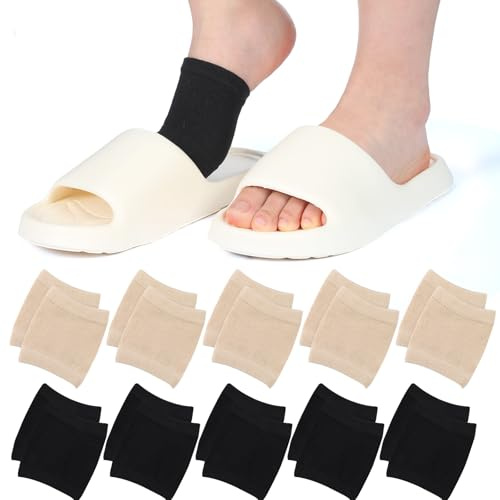 Twistover 10 Pairs Women's Slide Sandle Sock Open Toe Slide Liner Slipper Shoe Foot Protector No Show Toeless Half Socks, Black,skin Color, One size